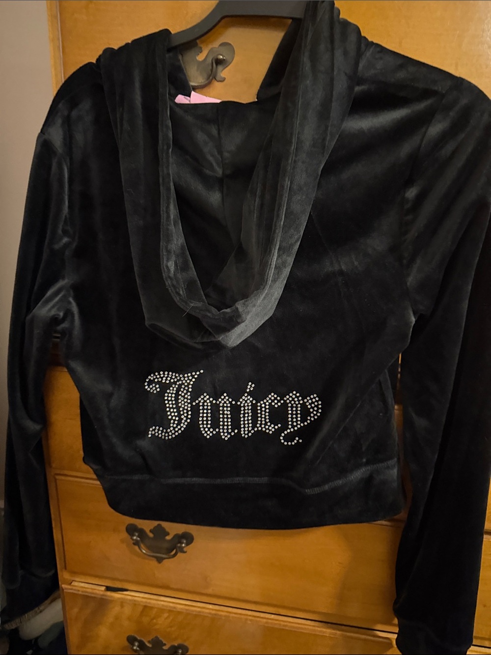 Juicy Couture Black Velour Hoodie with Rhinestone Juicy Logo and matching pants